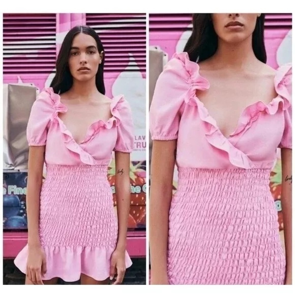 Zara Barbie Bubble Gum Pink Linen Blend Mini Dress Women’s Size Small